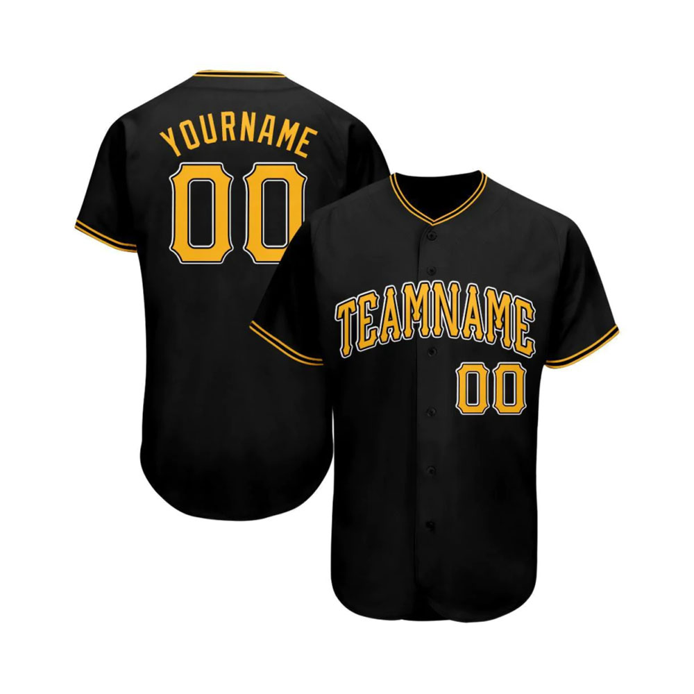 Custom Black Gold-White Baseball Jersey