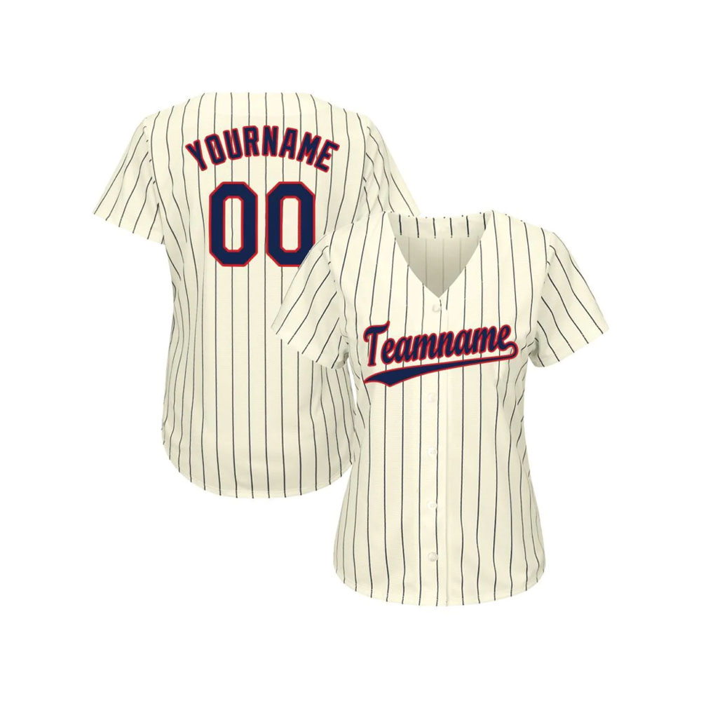 Custom Cream Navy Pinstripe Navy-Red Softball...