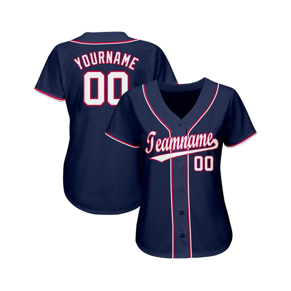 Custom Navy White-Red Softball Jersey