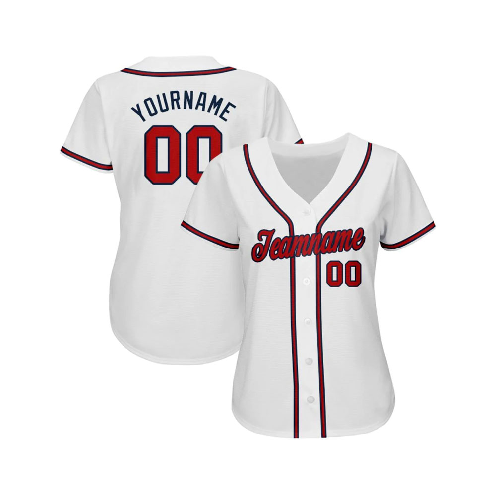 Custom White Red-Navy Softball Jersey