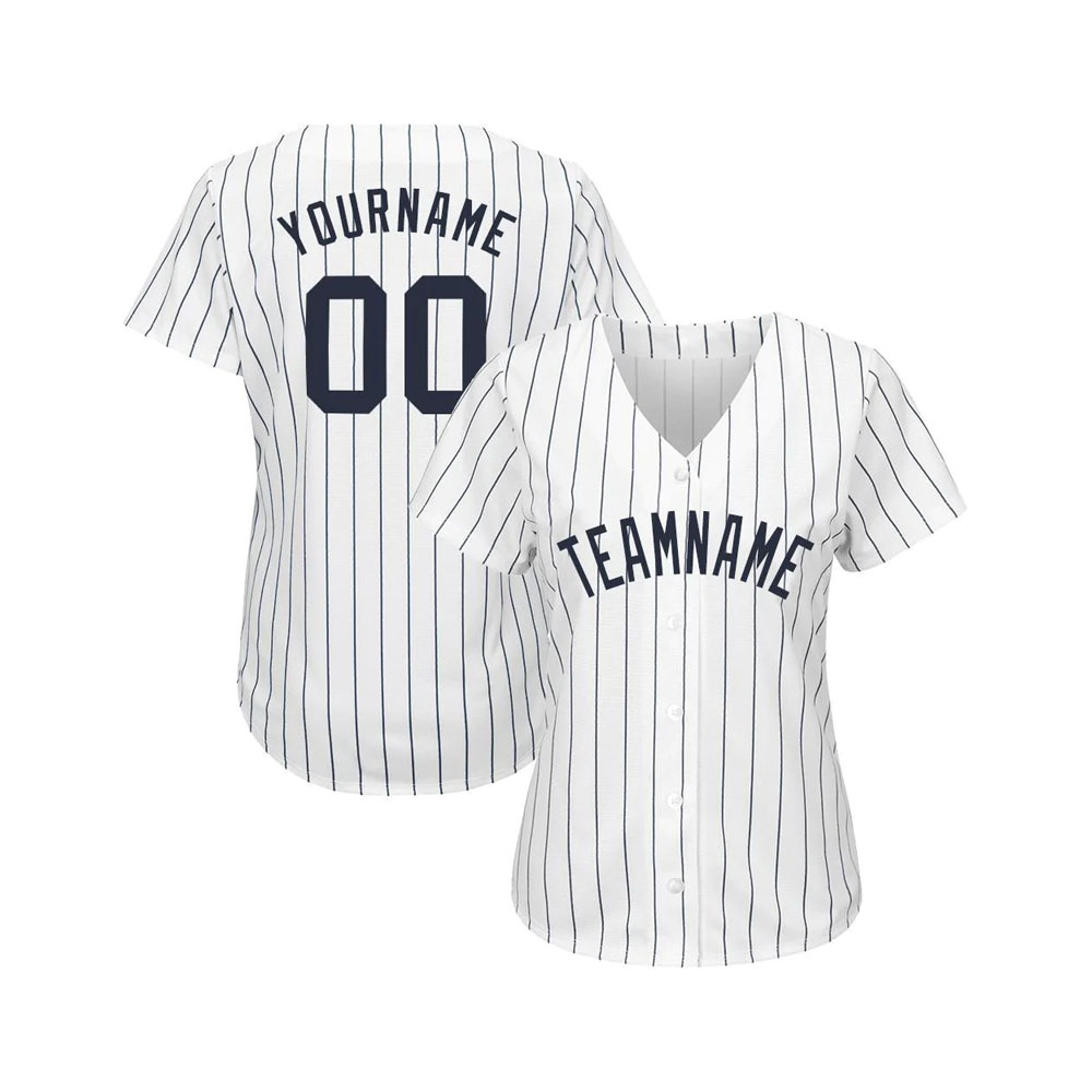 Custom White Navy Pinstripe Navy Softball...