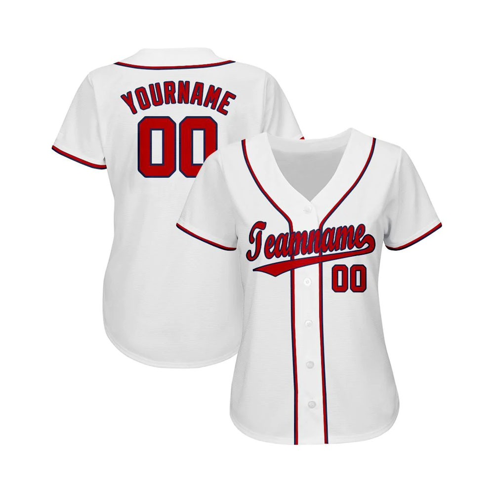 Custom White Red-Navy Softball Jersey