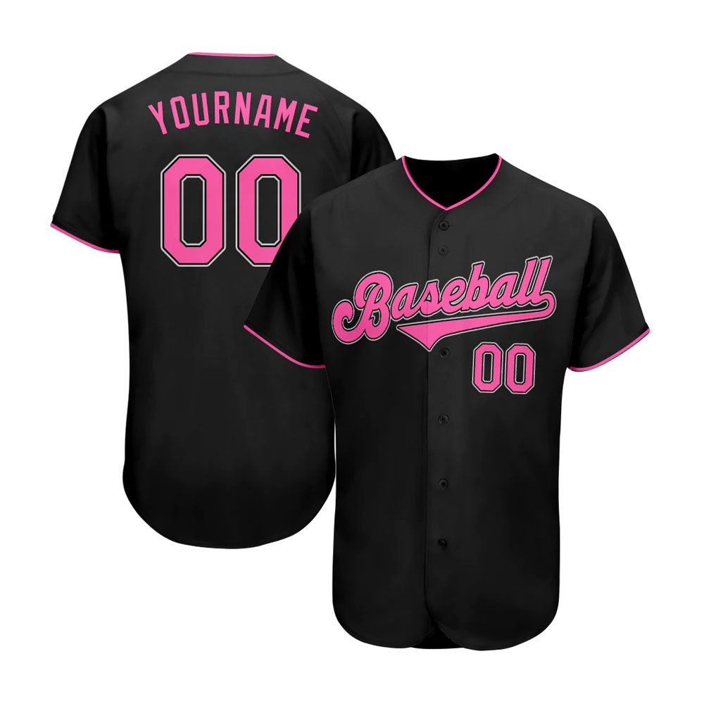 Custom Black Pink-White Authentic Baseball Jersey