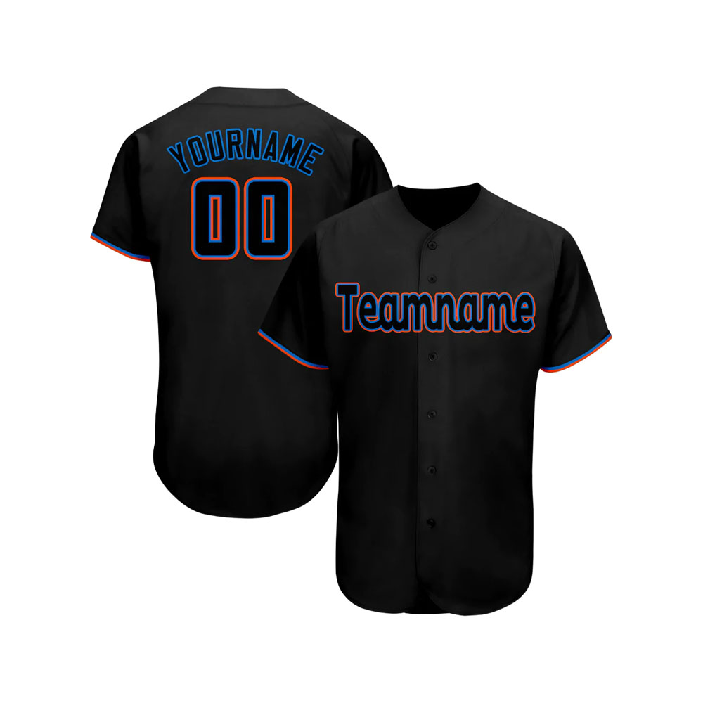 Custom Black Powder Blue-Orange Baseball Jersey