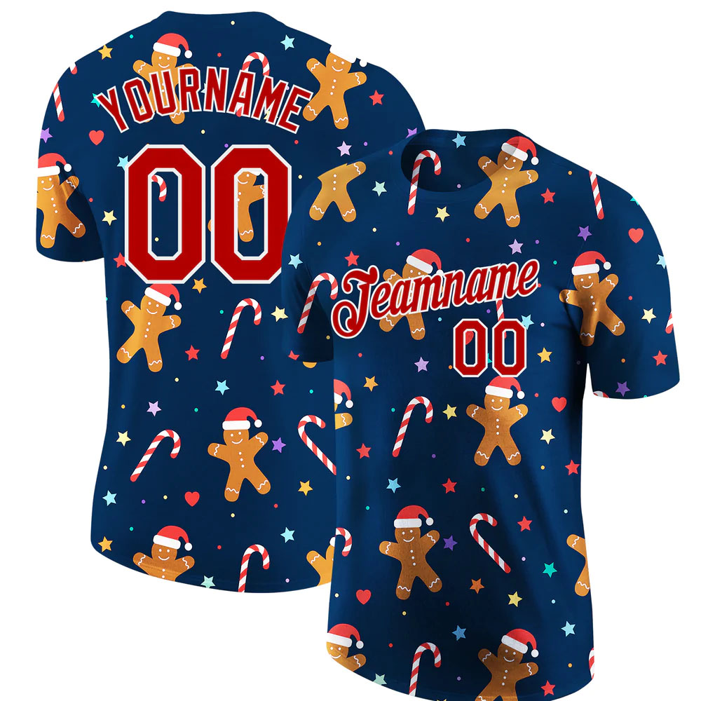 Custom Navy Red-White Christmas 3D Performance T-Shirt