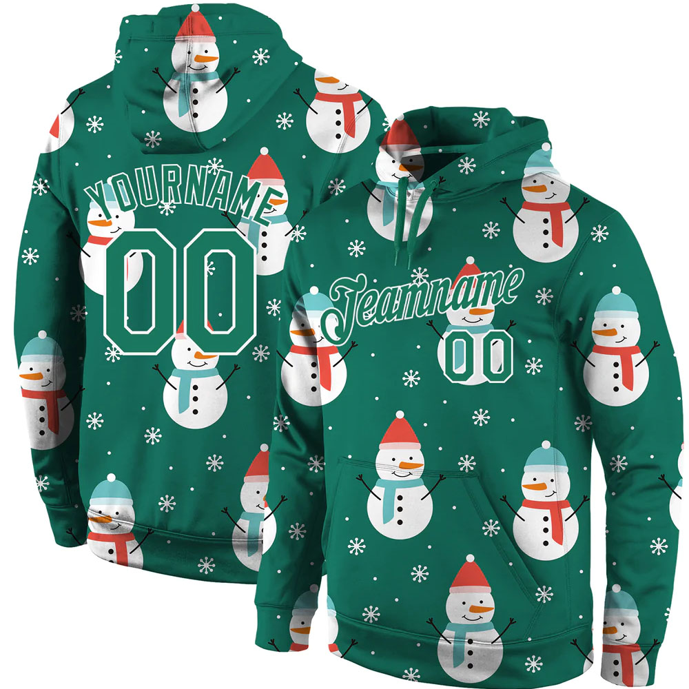 Custom Stitched Kelly Green Kelly Green-White Christmas 3D Sports Pullover Sweatshirt Hoodie