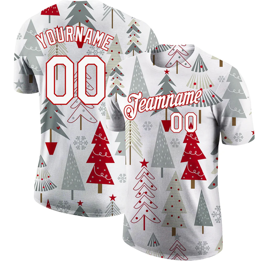 Custom Gray White-Red Christmas 3D Performance T-Shirt