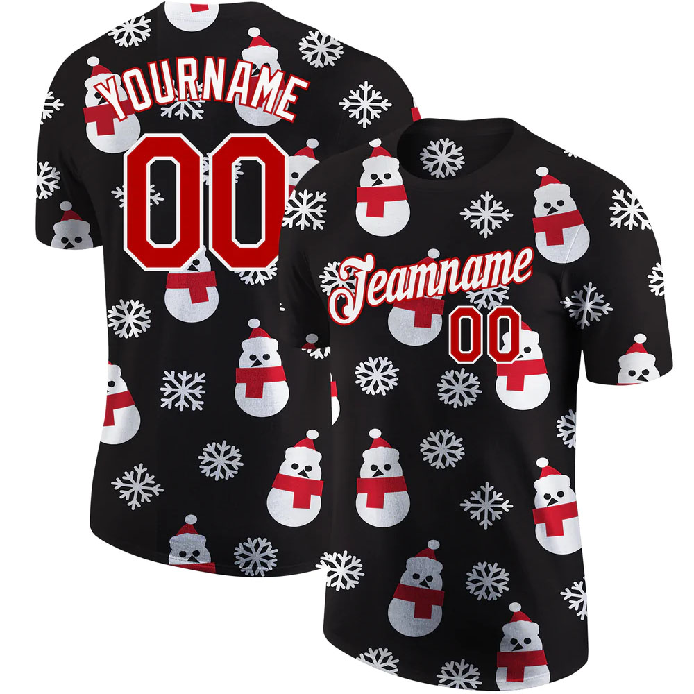 Custom Black Red-White Christmas 3D Performance T-Shirt