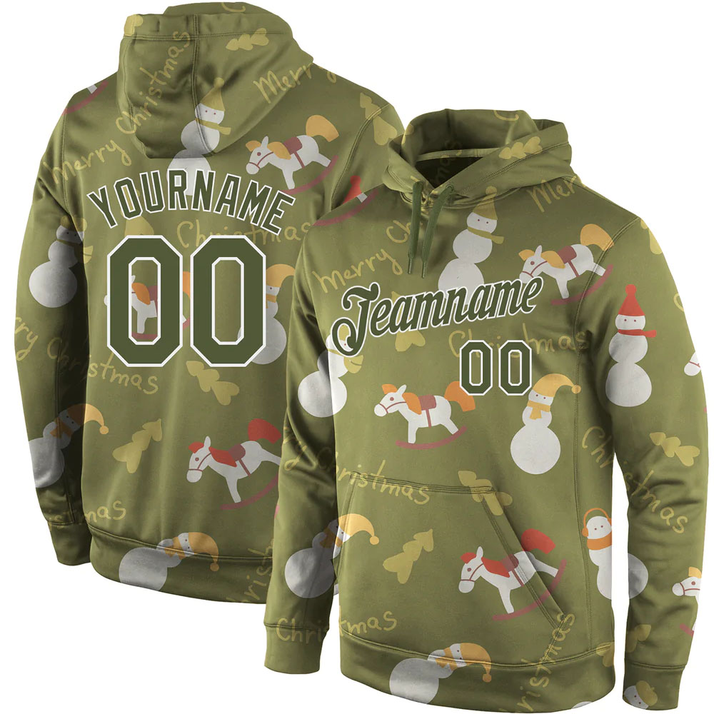 Custom Stitched Olive Olive-White Christmas 3D Sports Pullover Sweatshirt Salute To Service Hoodie