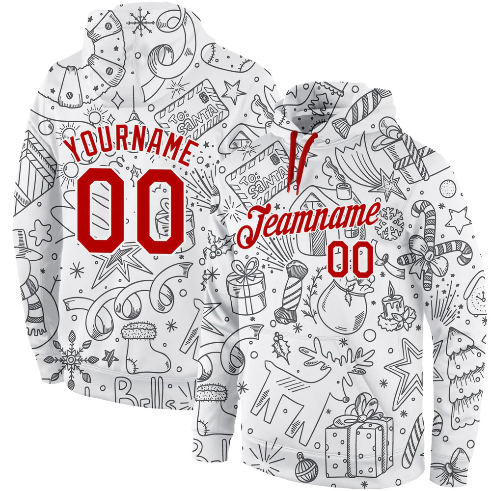 Custom Stitched White Red-White Christmas 3D Sports Pullover Sweatshirt Hoodie