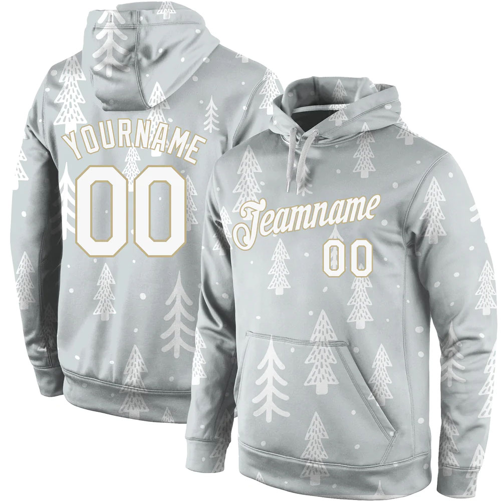 Custom Stitched Gray White-Old Gold Christmas 3D Sports Pullover Sweatshirt Hoodie