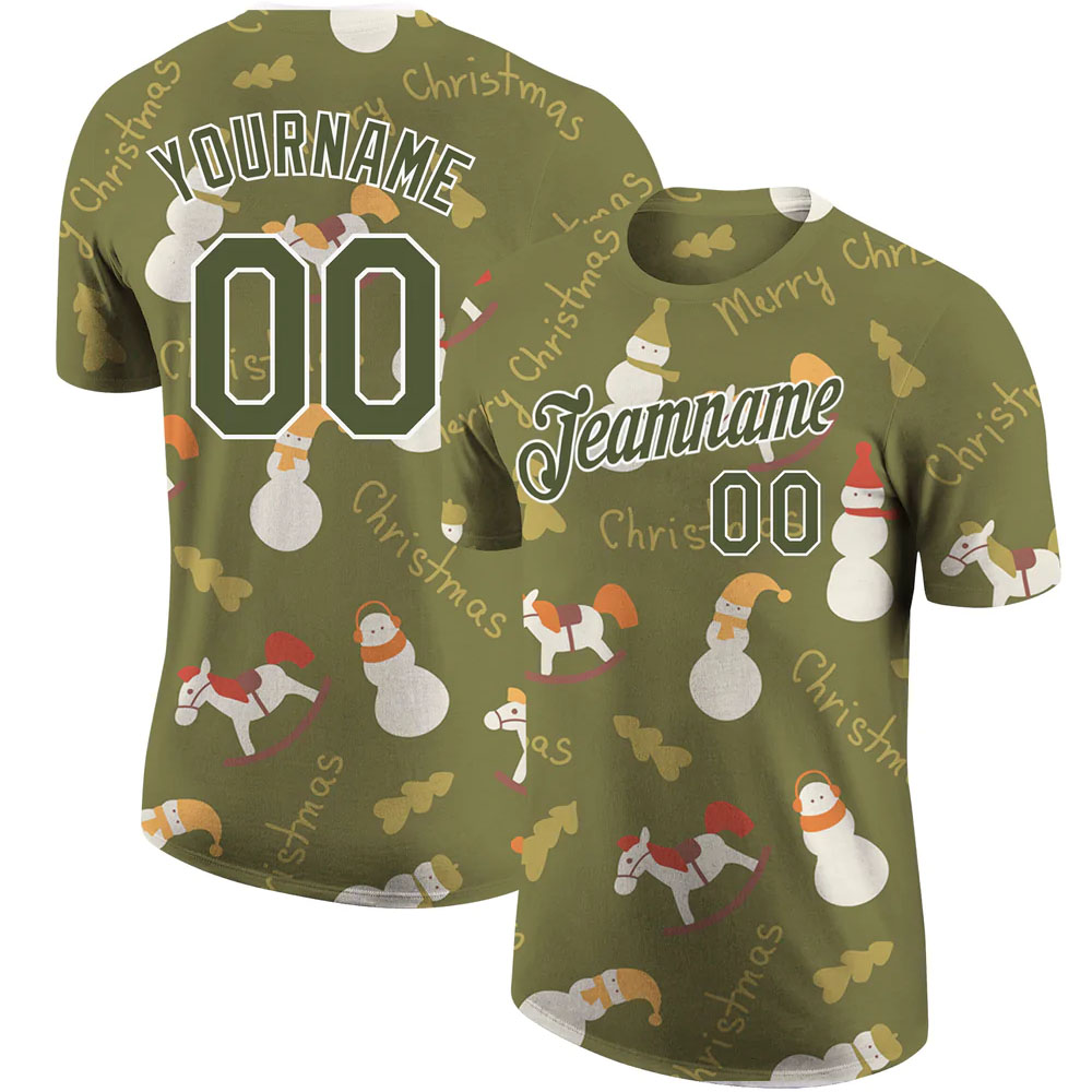 Custom Olive Olive-White Christmas 3D Performance Salute To Service T-Shirt