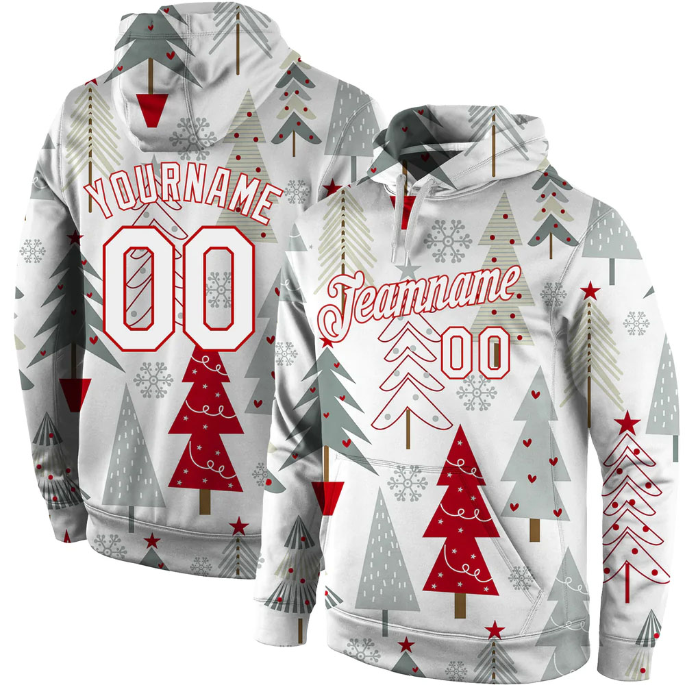 Custom Stitched Gray White-Red Christmas 3D Sports Pullover Sweatshirt Hoodie