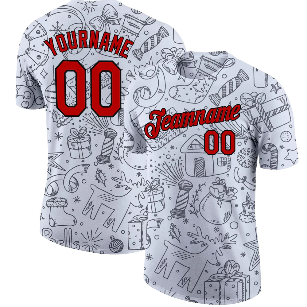 Custom Gray Red-Black Christmas 3D Performance T-Shirt