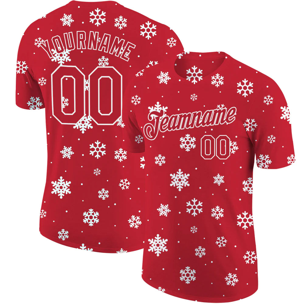 Custom Red Red-White Christmas 3D Performance T-Shirt
