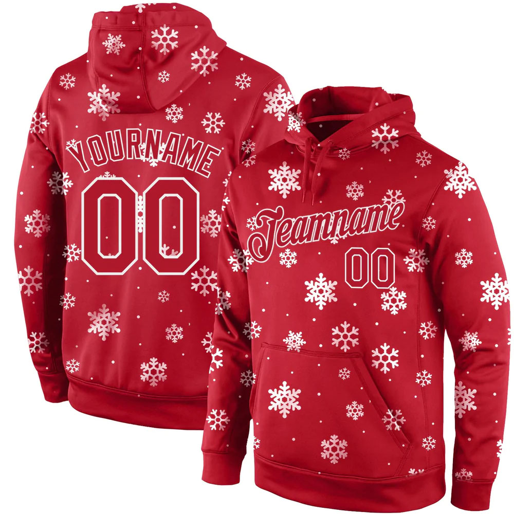 Custom Stitched Red Red-White Christmas 3D Sports Pullover Sweatshirt Hoodie