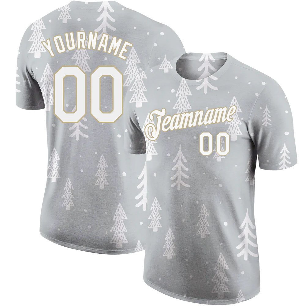 Custom Gray White-Old Gold Christmas 3D Performance T-Shirt