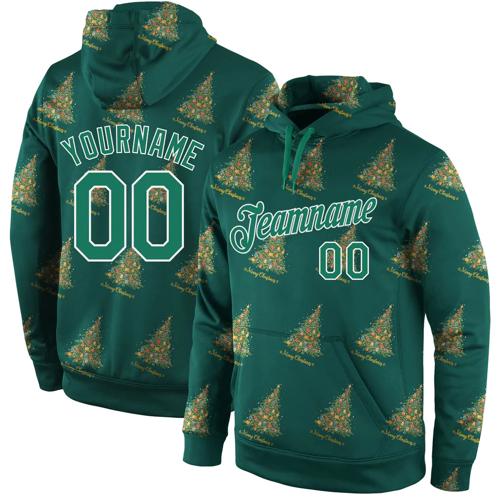Custom Stitched Kelly Green Kelly Green-White Christmas 3D Sports Pullover Sweatshirt Hoodie