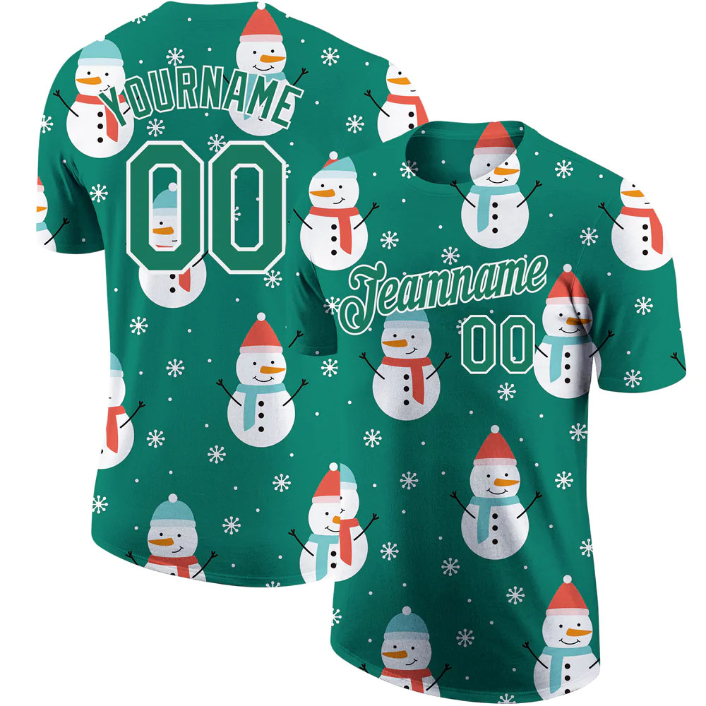 Custom Kelly Green Kelly Green-White Christmas 3D Performance T-Shirt