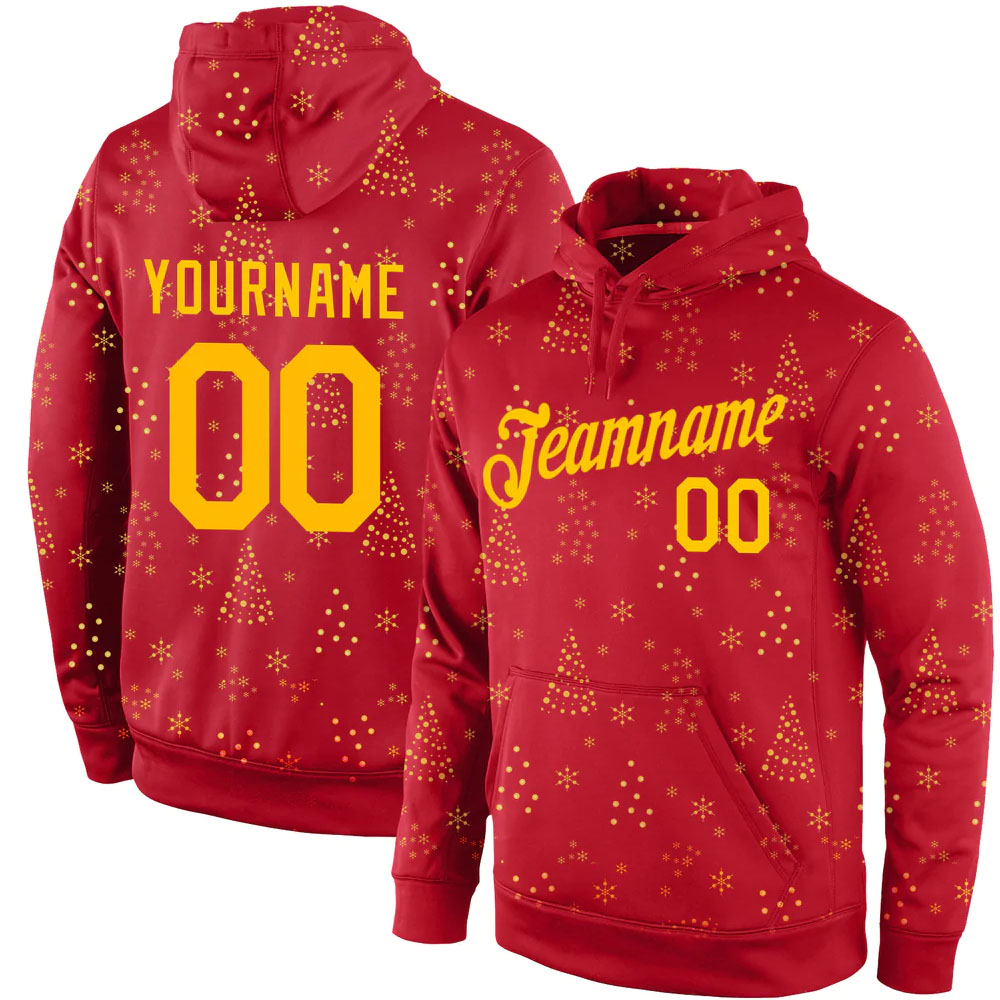 Custom Stitched Red Gold Christmas 3D Sports Pullover Sweatshirt Hoodie